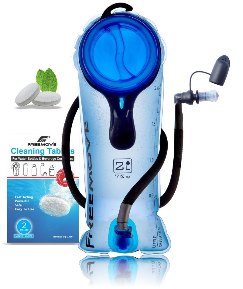 FREEMOVE 2L Hydration Bladder > BPA Free Water Bladder for Hydration Backpack < Leak Proof Water Reservoir  Large Opening  Tasteless TPU Material  Quick Release Insulated Tube  On/Off Valve  Soft Bite with Cap - Image 1